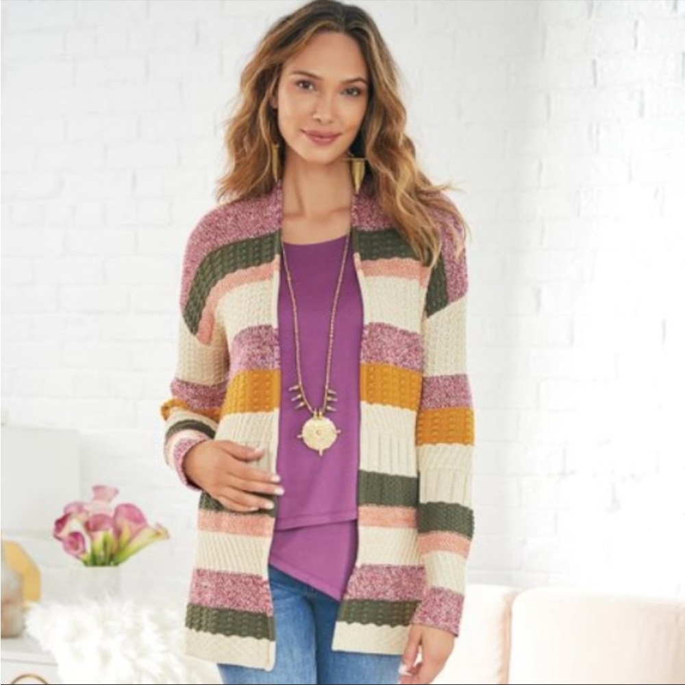 Soft Surroundings • nima striped open cardigan sz SP